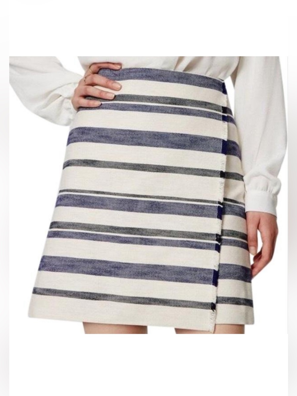 Ann Taylor LOFT, faux wrap textured cotton stripe blanket skirt